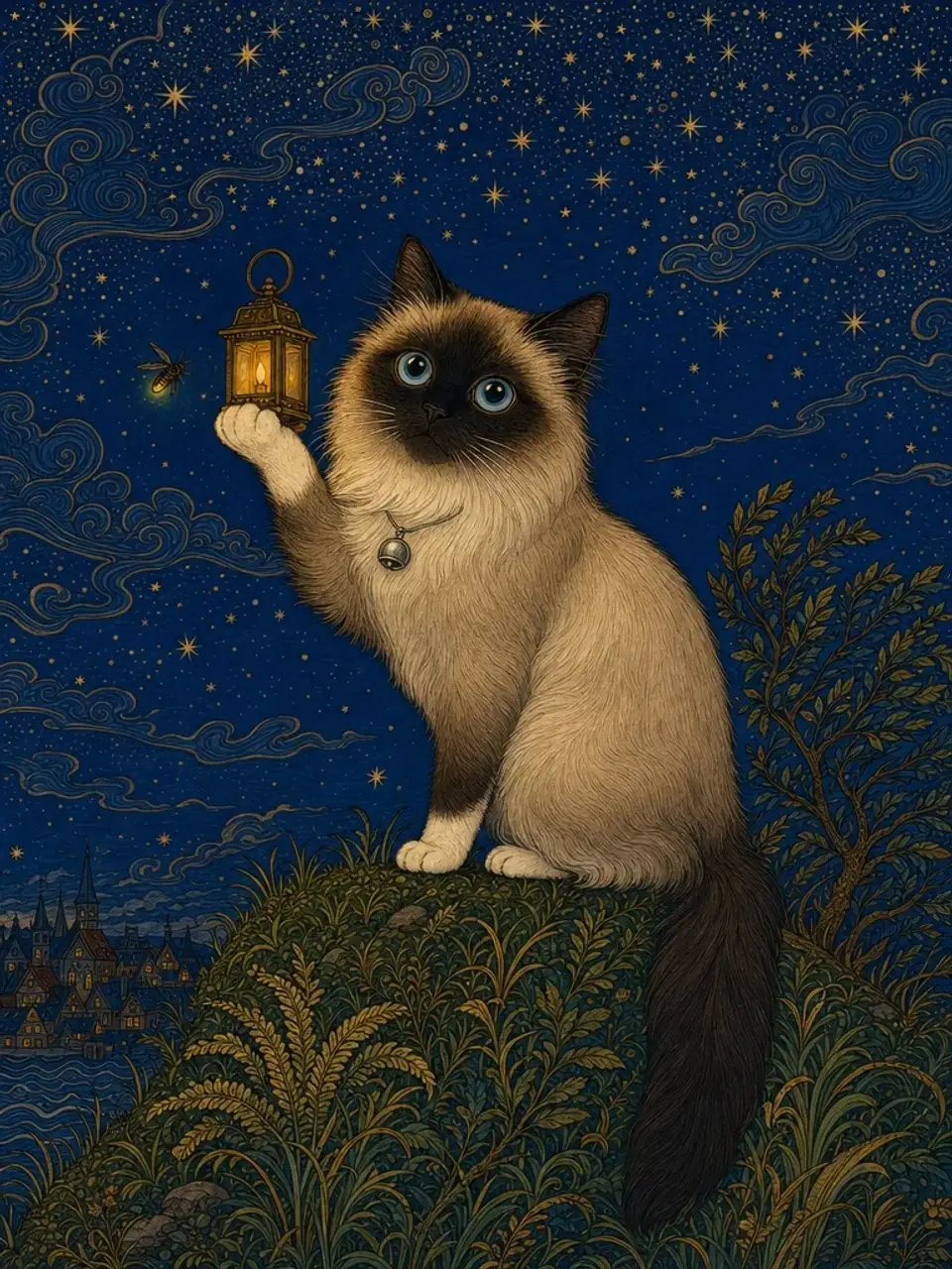 Nalle holds up a lantern against the starry sky
